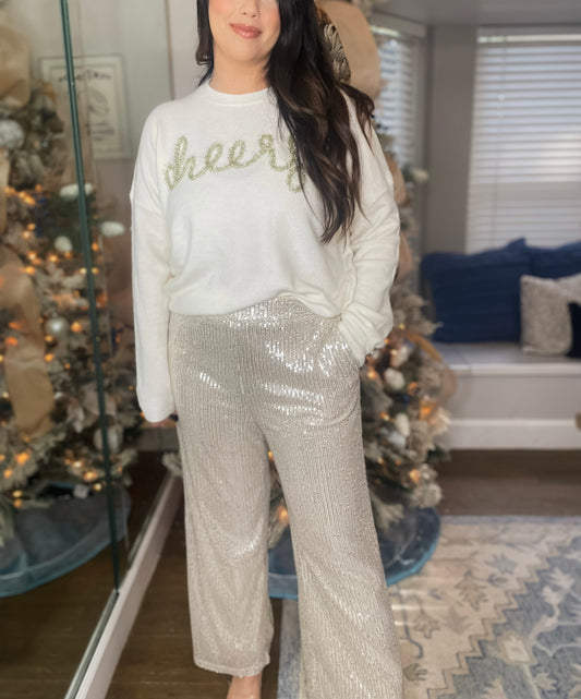 Champagne Sequin Straight Pants