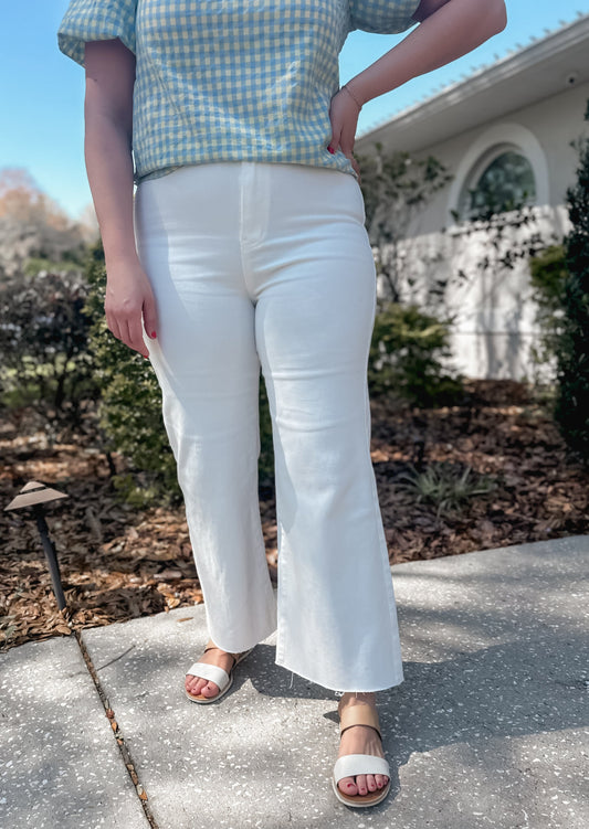 Farrah White High Rise Wide Leg Crop Jeans