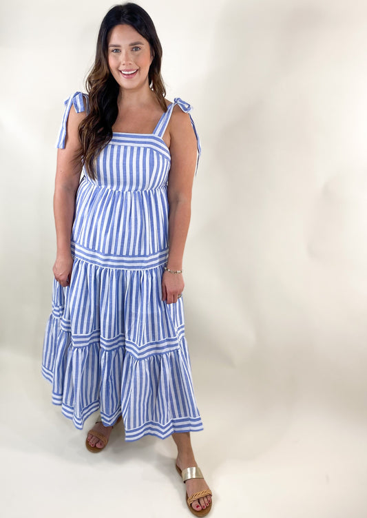 Blue Stripe Tiered Dress